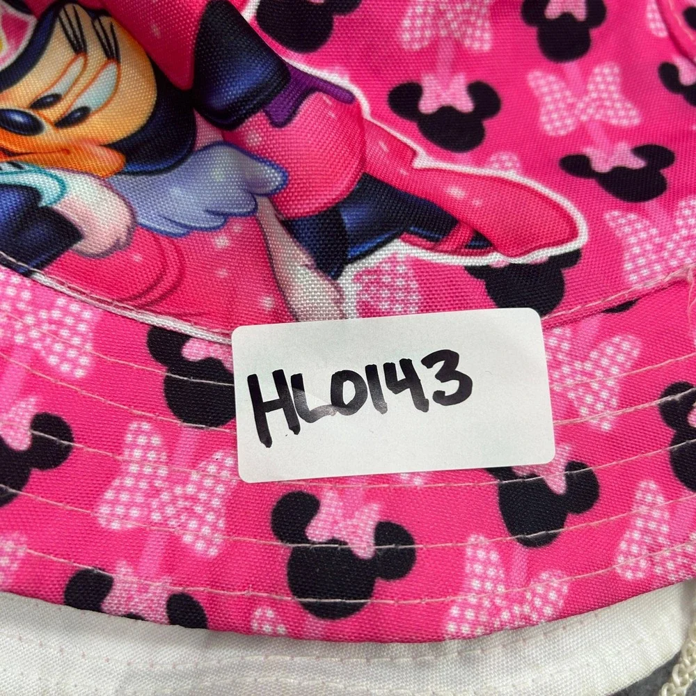 Disney Girls Minnie Mouse Bucket Hat OS Pink All Over Print Chin Strap